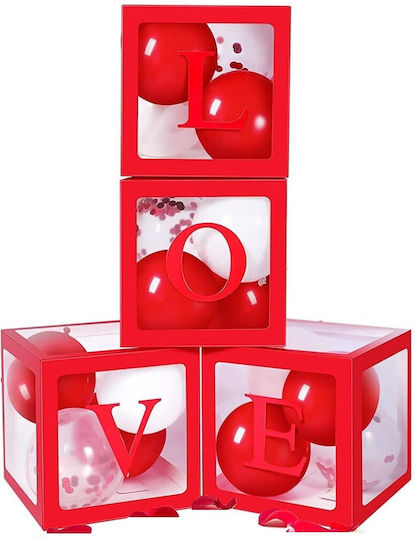Set 4 Cutii Pentru Baloane Alista Home Design Script Dragoste Temă Dragoste Cuburi Decorative Din Plastic Accesorii Pentru Petreceri 30x30 Cm Transparent Contur Roșu