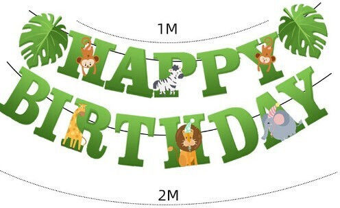 Banner La Mulți Ani 100x200 Cm Alista Home Inclus Rola De Ață Temă Junglă Verde