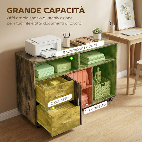 Cabinet De Birou Din Lemn Cu Roți Și Sertare Maro 100x35x65cm