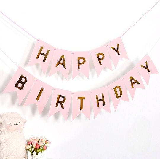 Banner Happy Birthday 100x200 Cm Alista Home Steag Dimensiune 11.5x16.5 Cm Inclus Rola De Ață Roz