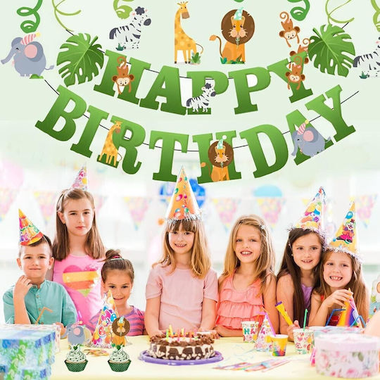 Banner La Mulți Ani 100x200 Cm Alista Home Inclus Rola De Ață Temă Junglă Verde