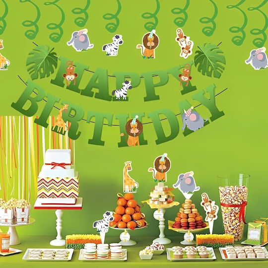 Banner La Mulți Ani 100x200 Cm Alista Home Inclus Rola De Ață Temă Junglă Verde