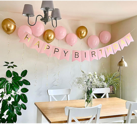Banner Happy Birthday 100x200 Cm Alista Home Steag Dimensiune 11.5x16.5 Cm Inclus Rola De Ață Roz