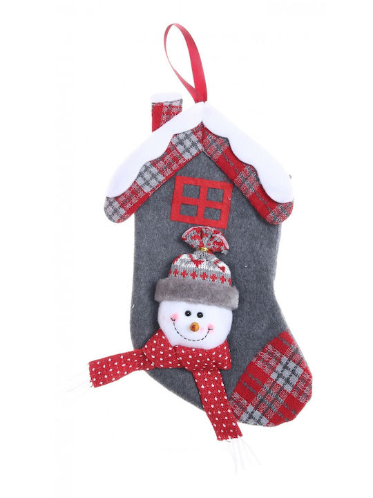 Ciorap Decorativ De Crăciun Cu Om De Zăpadă L30xL15cm Gri