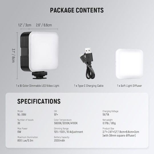 Neewer LED-Panel 6W Auf-Kamera mit Lichtstärke Lux 800