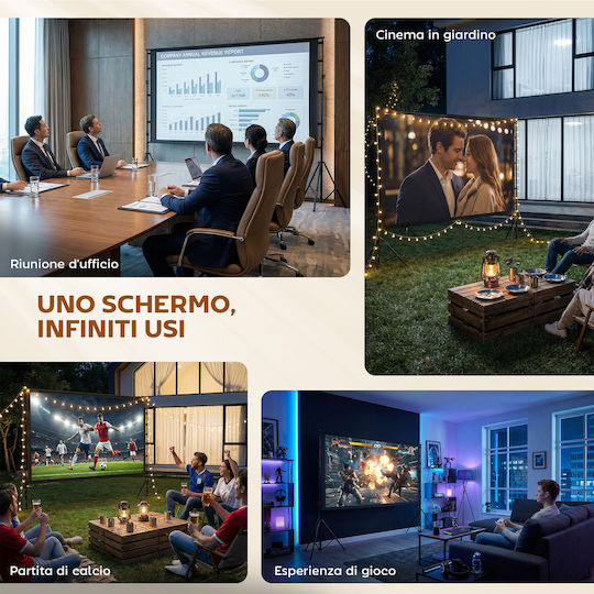 Homcom Οθόνη Προβολέα 100" 16:9 Hd 4k/8k Γωνία Θέασης 160° Διπλής Όψης Πτυσσόμενο Τρίποδη Λευκό 001-026v00bk