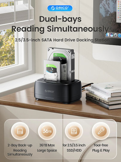 Orico Storage Hdd Ssd Dock Докинг Станция за Твърди Дискове SATA със Свързаност USB-C (DD28C3-C-EU-BK-BP)