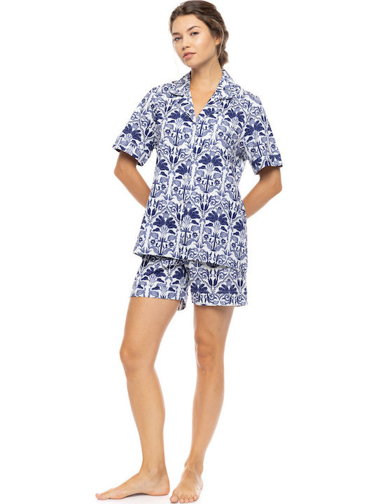 Pink Label Summer Women's Pajama Set Blue Tropical