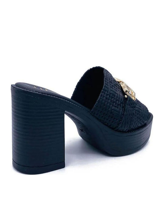 Leather Mules with Heel in Black Colour