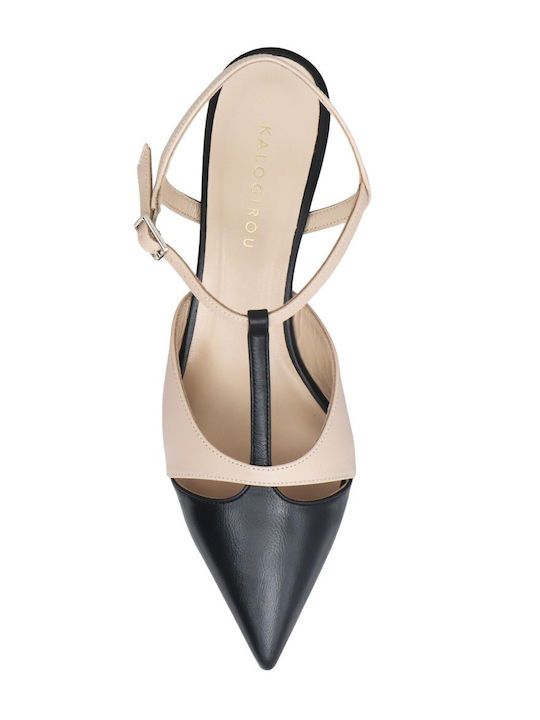 Leather Heels with Chunky Mid Heel Beige OLLY