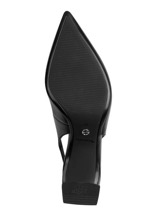 Leather Heels with Strap & Medium Heel Black