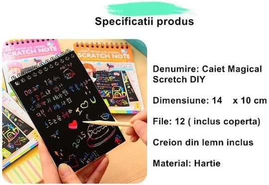 Alista Home Caiet De Desen Scratch-Off Diy Magic Scratch 12 Foi Creion Din Lemn Curcubeu Carduri Negre 14 X 10 Cm Roșu