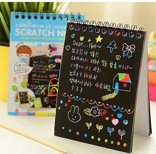 Alista Home Caiet De Carduri De Zgarieturi Diy Magic 12 Foi Creion Din Lemn Curcubeu Carduri Negre 14 5 X 10 Cm Albastre