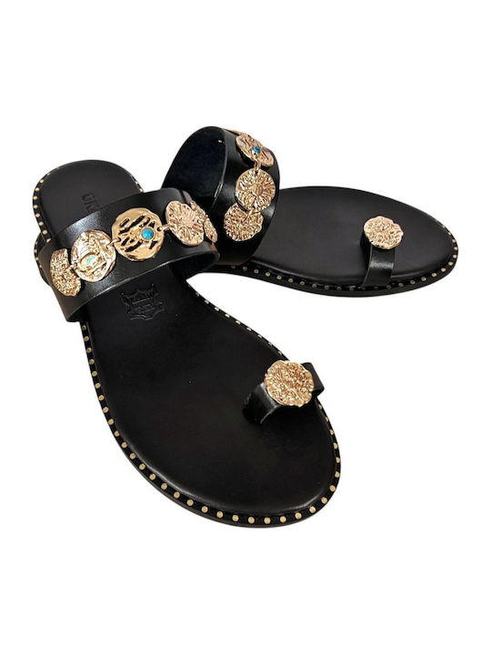 Leather Women's Flat Sandals Black