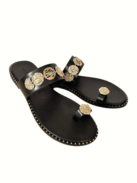 Leather Women's Flat Sandals Black