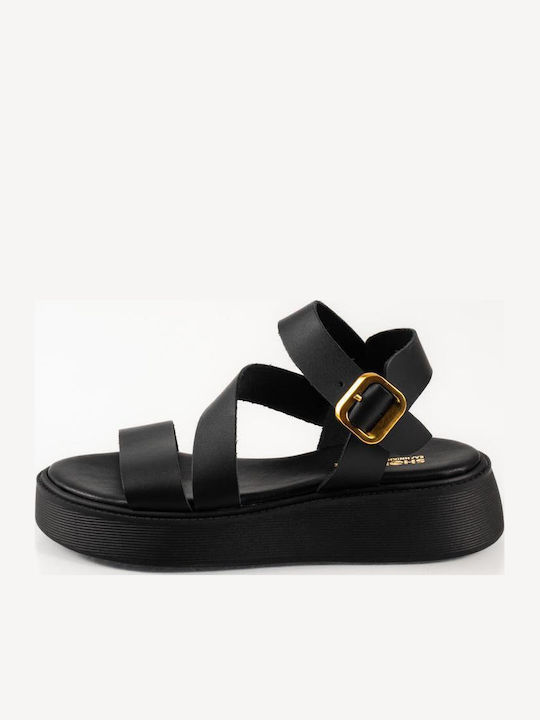 Leather Women's Flat Sandals Flatforms Black