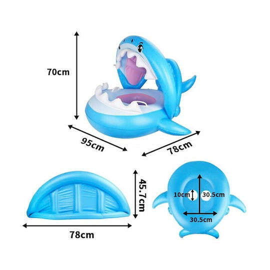Inflatable Swimming Ring Children Blue Shark Design 90 Cm Alista Home