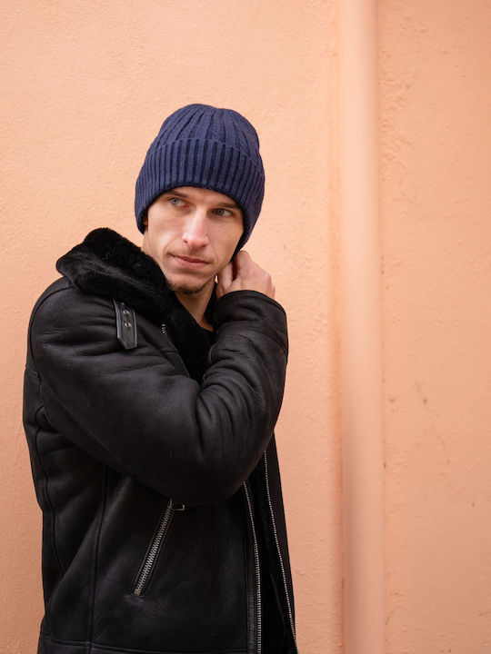 Beanie Căciulă Tricotată Pentru Bărbați în Culoare Albastră