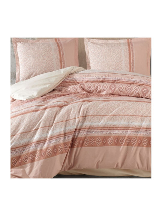 Pucioasa Set Huse Pentru Pilote 100% Bumbac Dublu Cu 2 Fețe De Pernă & 1 Cearceaf 200x220cm Portocalii
