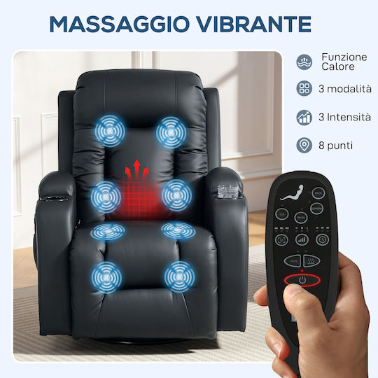 Πολυθρόνα Relax Massage με Υποπόδιο από Δερματίνη Μαύρο 82x99x103cm