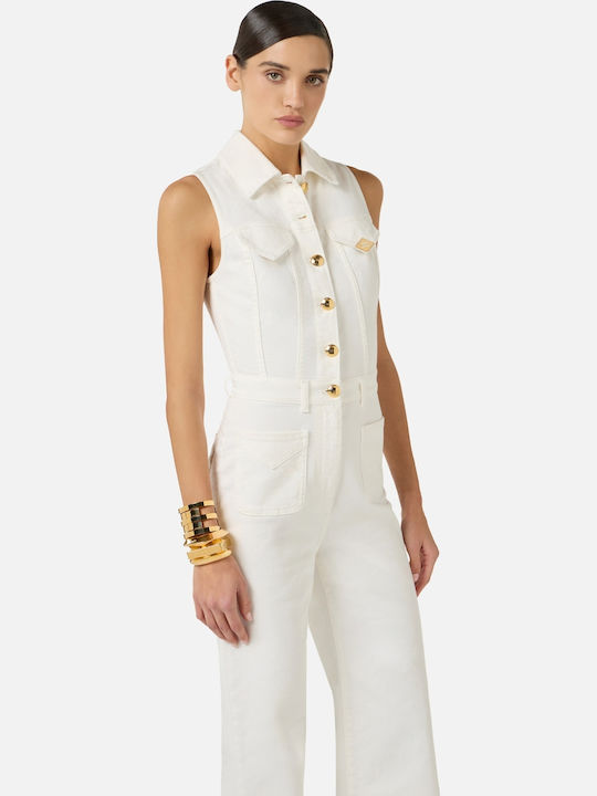 Elisabetta Franchi Women's Denim Sleeveless One-piece Jumpsuit Wht