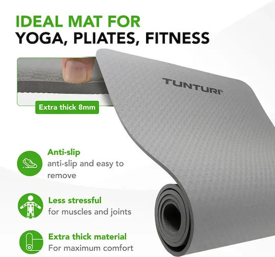 Tunturi Trainingsmatte Yoga Grau mit Tragegurt (183x61cm)