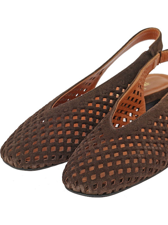 Suede Women's Ballerina Shoes Slingback In Brown Colour
