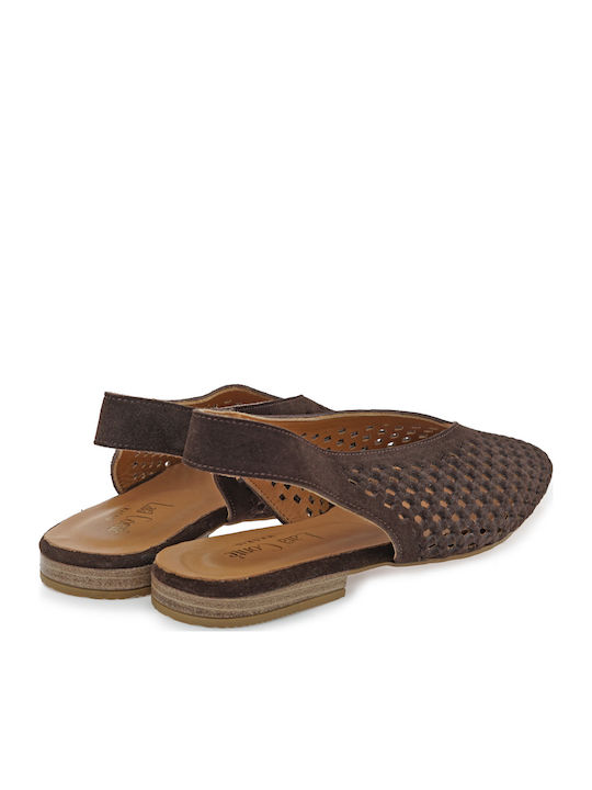 Suede Γυναικείες Μπαλαρίνες Slingback σε Καφέ Χρώμα
