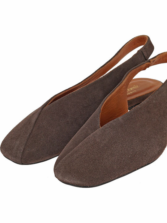 Suede Γυναικείες Μπαλαρίνες Slingback σε Καφέ Χρώμα