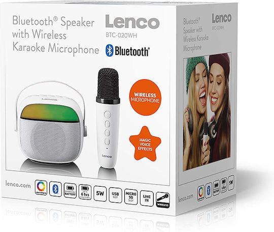 Lenco Ηχείο Karaoke με Ασύρματο Μικρόφωνο και Εφέ Φωτισμού BTC-020 BTC-020WH Λευκό