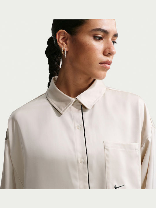 Nsw Offln Long Sleeve Women's Satin Shirt Ecru