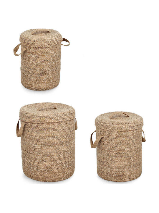 Selected by Pragmatic Decorative Wicker Basket with Cap and Handles Beige 40x40x50cm