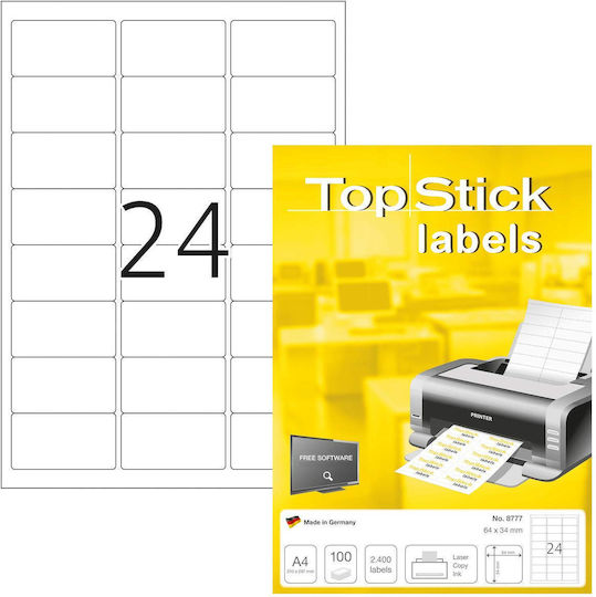 Topstick 2400 Selbstklebende A4-Etiketten 64x34mm