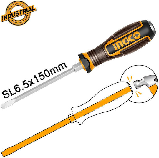 Ingco Impact Long Straight Screwdriver Size 6.5x150mm