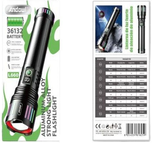 Andowl Rechargeable Led Flashlight 2000mah 5 Functions Zoom Capability L660 Aluminum Alloy Strong Light Flashlight