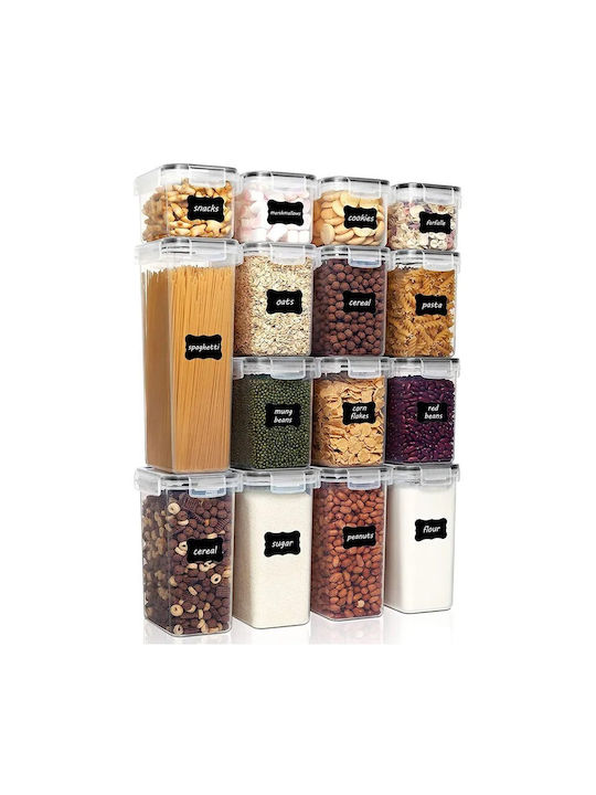 Alista Home Set 15 Bucăți Vaze Cereale cu Capac Plastic Transparent 2500ml 15 Bucăți