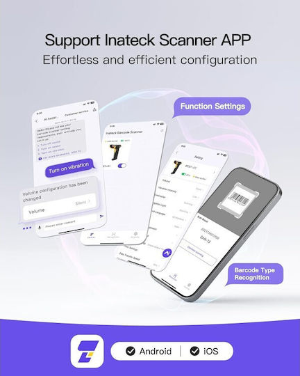 Inateck Handheld Scanner Wireless with 1D Barcode Reading Capability