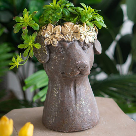 Artekko Animal Vază Pentru Plante Maro Cap De Câine Magneziu 23.5x23.5x33 Cm