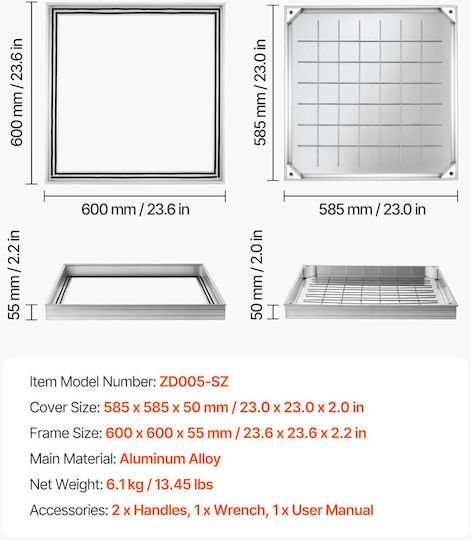 Vevor Φρεάτιο Αλουμινίου 60x60cm JGJKJQRSJGJK87WK9001V0