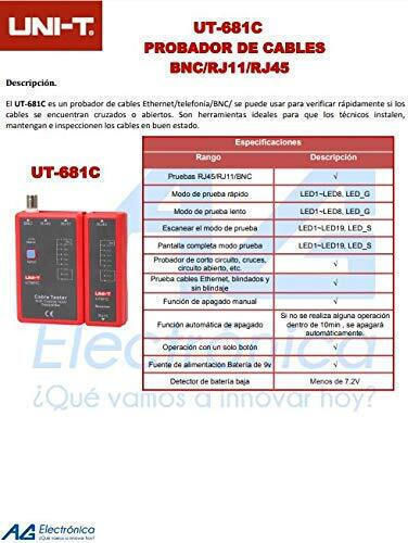 Uni-T UT681C Tester Καλωδίων Δικτύου RJ45 / RJ11 / BNC