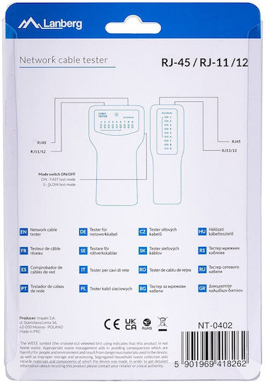 Lanberg NT-0402 Kabeltester Netzwerk RJ11 / RJ45