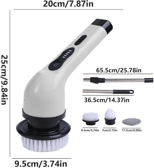 Perie Electrică de Curățare Alista Home pentru Faianță Baie Bucătărie 25x20x9,5 Cm 6 Capete Detașabile Mâner Telescopic 84-127cm Încărcare Usb Tip C Rotire 360 Grade 3000 Mah Culoare Alb