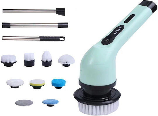 Perie Electrică de Curățare Alista Home pentru Faianță Baie Bucătărie 25x20x9,5 Cm 9 Capete Detasabile Mâner Extensibil 84-127cm Încărcare Usb Tip C Rotire 360 Grade 3000 Mah Culoare Verde