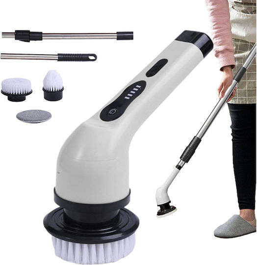 Perie Electrică de Curățare Alista Home pentru Gresie Baie Bucătărie 25x20x9,5 Cm 9 Capete Detașabile Mâner Extensibil 84-127cm Încărcare Usb-tip C Rotire 360 Grade 3000 Mah Culoare Alb