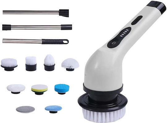 Perie Electrică de Curățare Alista Home pentru Gresie Baie Bucătărie 25x20x9,5 Cm 9 Capete Detașabile Mâner Extensibil 84-127cm Încărcare Usb-tip C Rotire 360 Grade 3000 Mah Culoare Alb