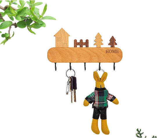 Alista Home Wooden Wall Key Hook 5 Hooks 13.5x23cm