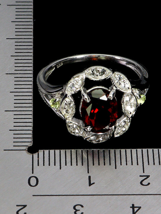 925 Eleganter Natürlicher Granat Weißtopas Peridot Ring Größe 17