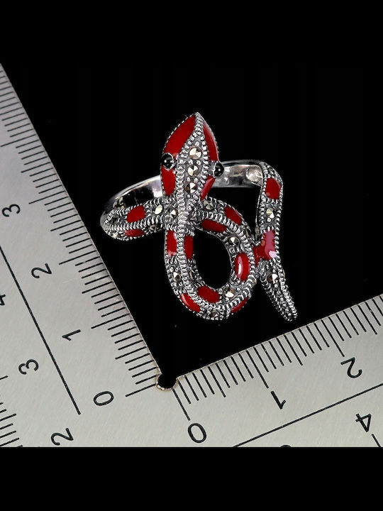 925 Stunning Silver Enamel Ring Natural Marcasite Snake Size 14