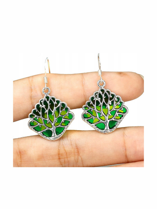 Silver 925 Earrings Green Enamel Tree 1