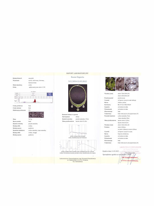 Colier 925 Peridot Zircon Topaz Certificat